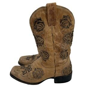 Corral R2375 Antique Saddle Tan Cross Roses Square Toe Western boots